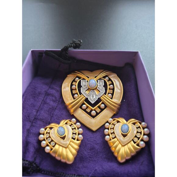 Elizabeth Taylor for Avon Heart of Hollywood Brooch & Earrings Set Vintage - Picture 2 of 7
